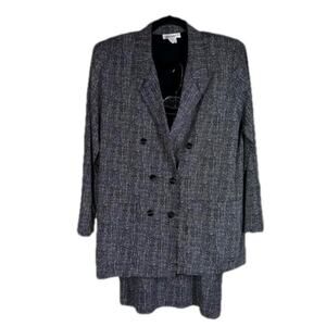 Frederick's of Hollywood VTG 2-Piece Set Blazer Jacket Skirt Black White Sz 7/8